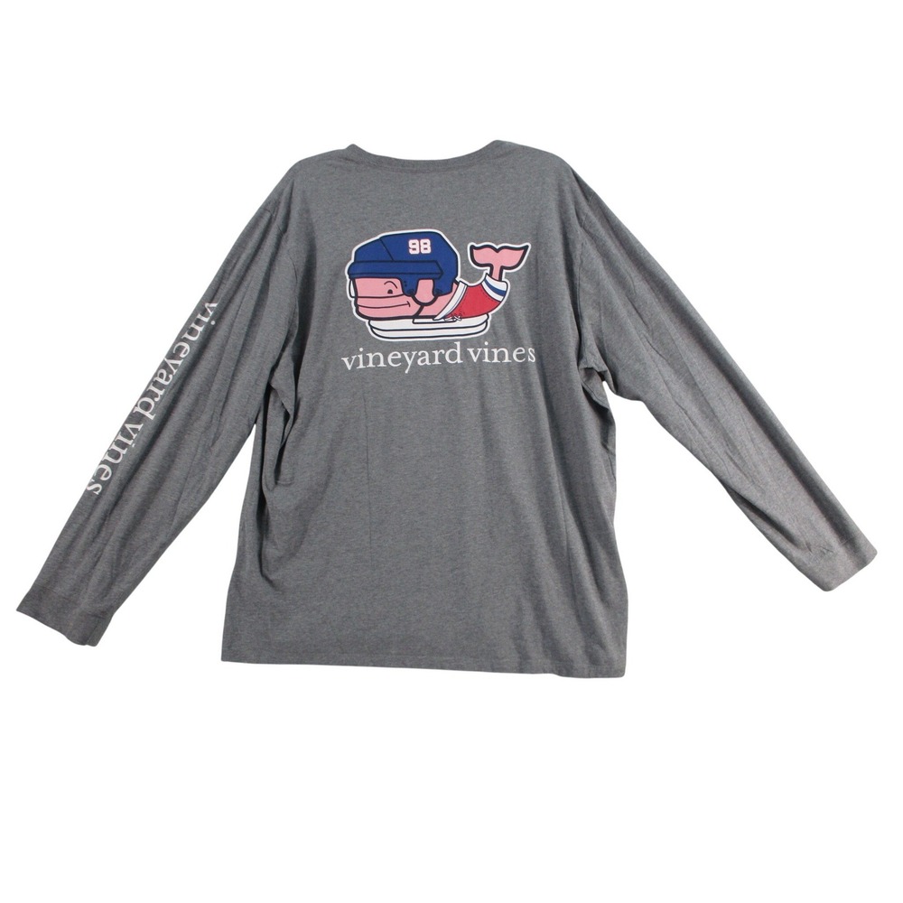 Vineyard Vines‎ Mens XL Gray Hockey Whale Long Sleeve Pocket T-Shirt Cotton